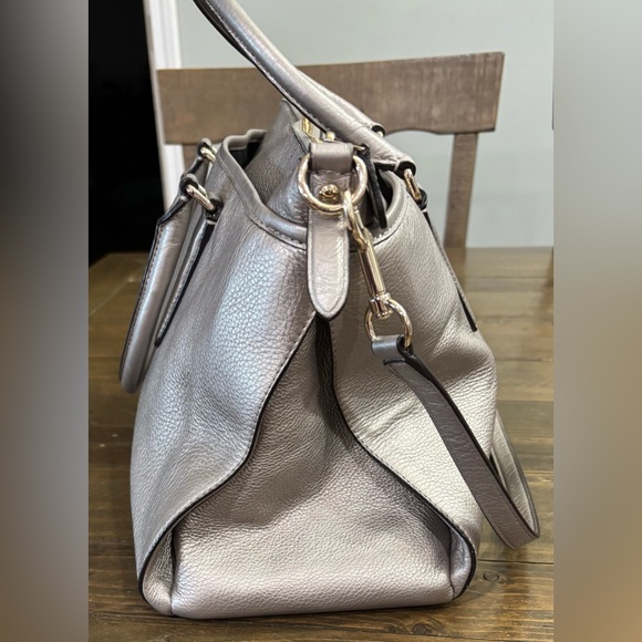 Coach Morgan Pebbled Leather Metallic Silver Satchel Bag - Picture 3 of 10